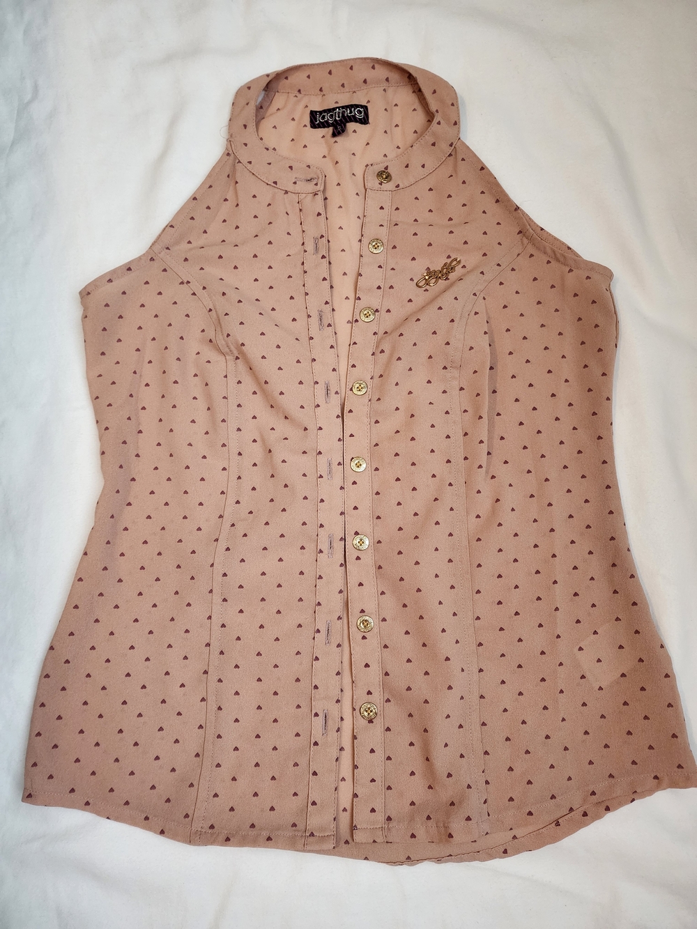 Jag Jeans Sleeveless Button-Front Blush Top with Tiny Heart Print